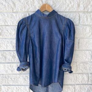 Veronica Beard Blue Denim Shirt with White Buttons